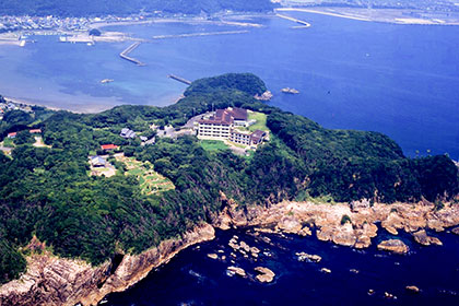 Aerial view of Ugui peninsula and hotel
