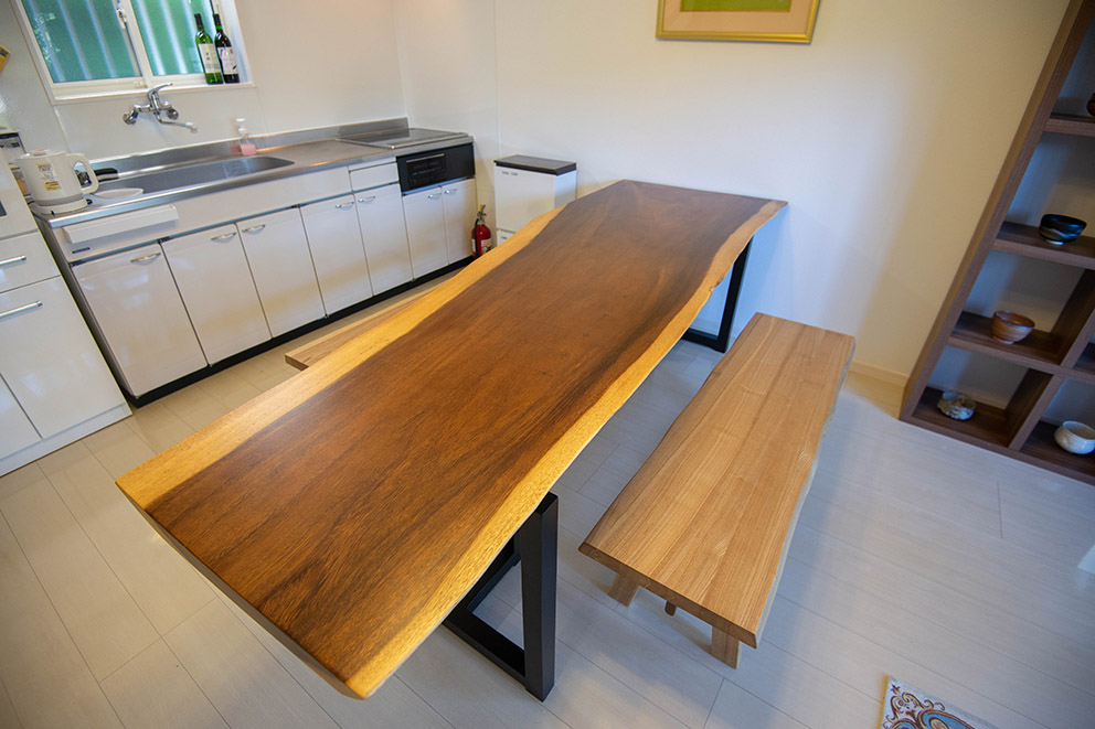 Large wooden table in kitchen