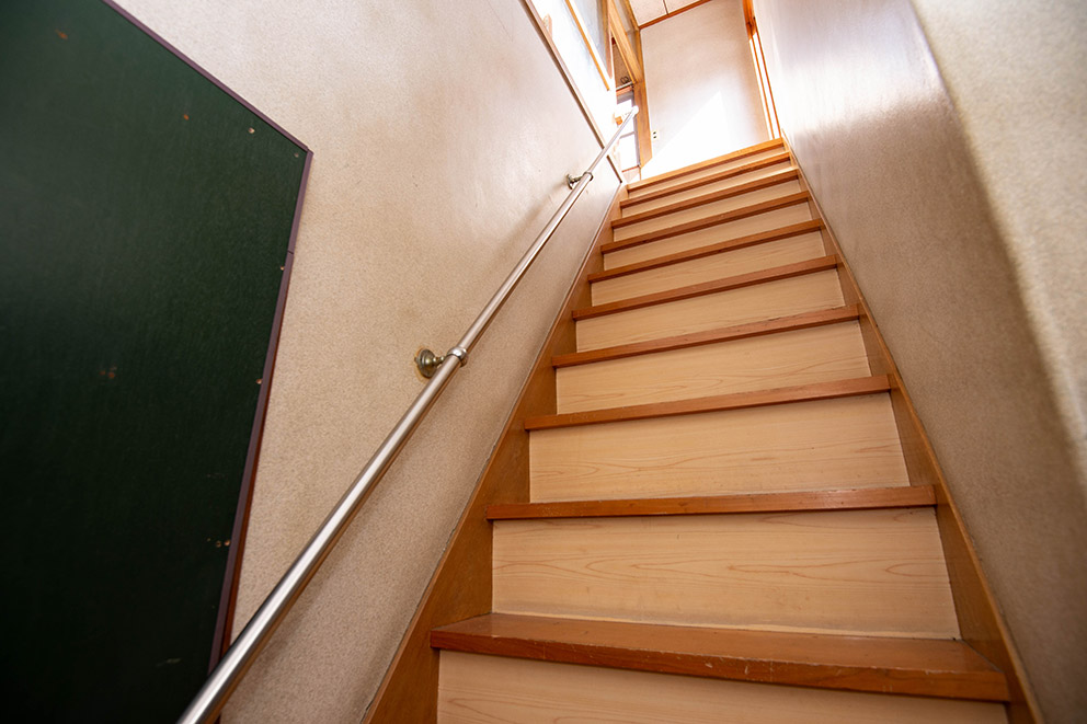 Steep staircase to second floor
