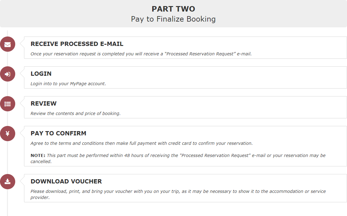 PART TWO Pay to Finalize Booking