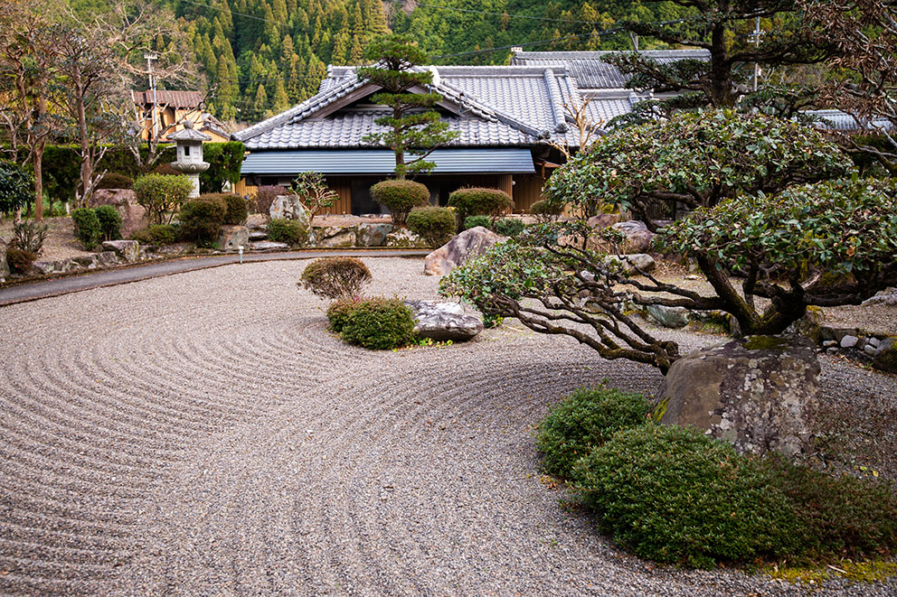 Japanese rock garden near house