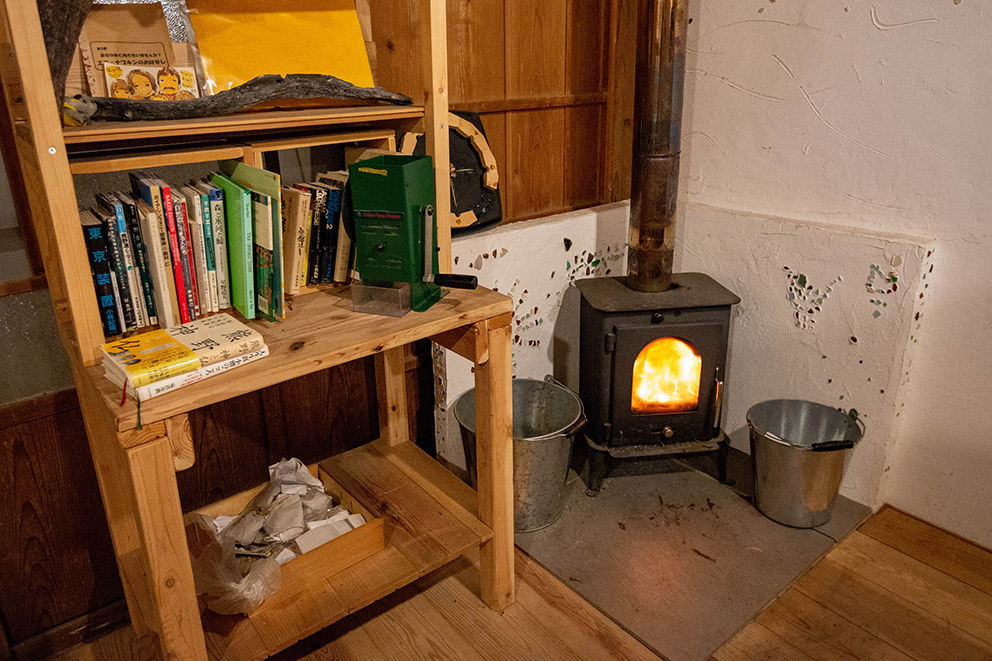 Wood stove in cafe