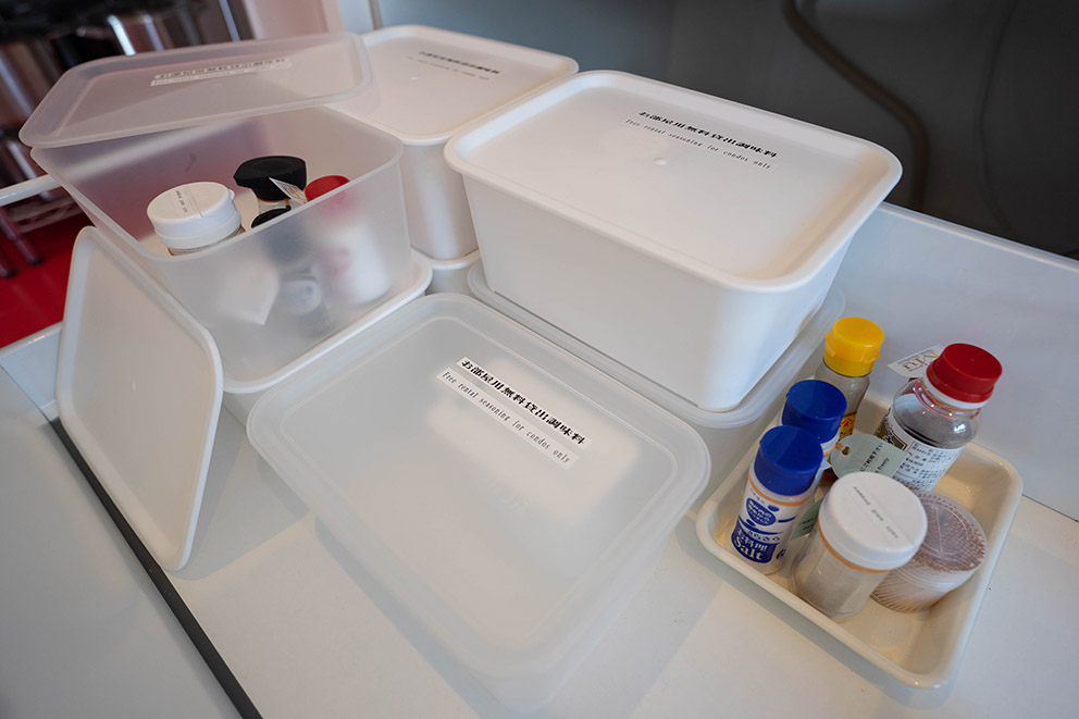 Condiments in communal kitchen